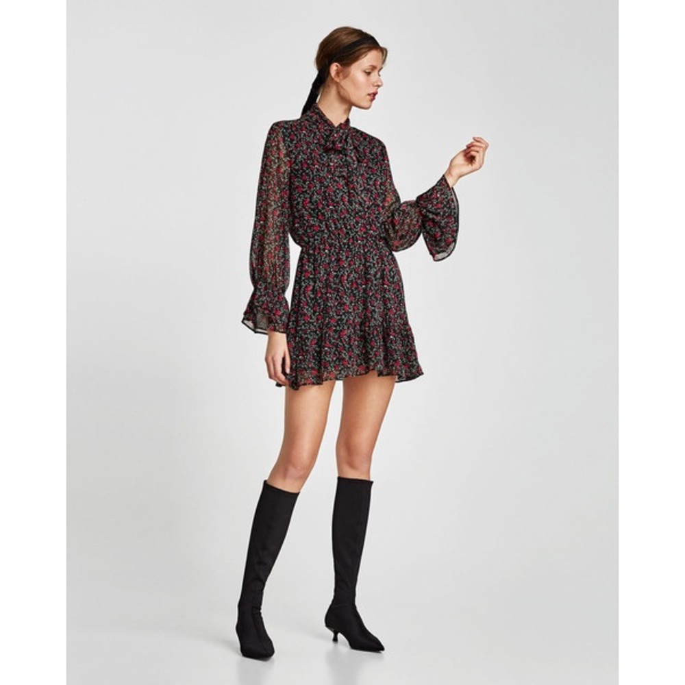 Zara Black and Red Floral Dress